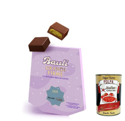 Bauli Calendario dell'avvento per Lui, Advent Calendar for Him, Advent Calendar for Him, with 24 Chocolate Chocolates 150 g + Italian Gourmet Polpa 400 g