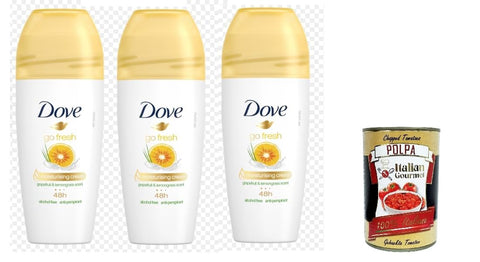 Dove Go Fresh Grapefruit and Lemongrass Deodorant Roll-On, 48h Protection Deodorant 3 x 50 ml + Italian Gourmet Polpa 400 g