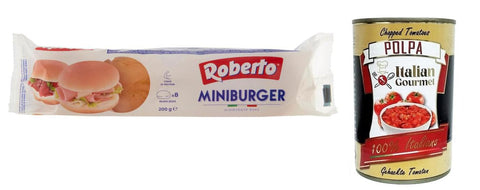 1 x Roberto Miniburger Bread, Pack of 200 g, Each Pack Contains 8 Mini Burgers + Italian Gourmet Polpa di Pomodoro 400 g Tin