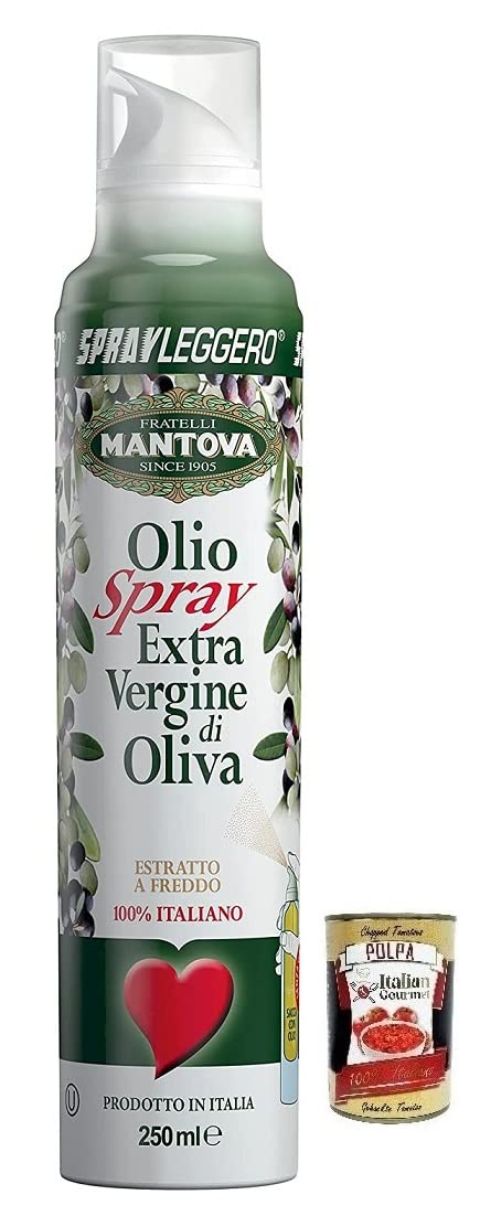 Fratelli Mantova Extra Virgin Olive Oil Spray, 100% Italian Spray Oil 250 ml + Italian Gourmet Polpa di Pomodoro 400 g Tin