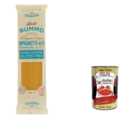 10 x Rummo Pasta Spaghetti n. 3 Senza Glutine, Gluten Free, 100% Italian Pasta Noodles Gluten-Free 400 g + Italian Gourmet Polpa 400 g