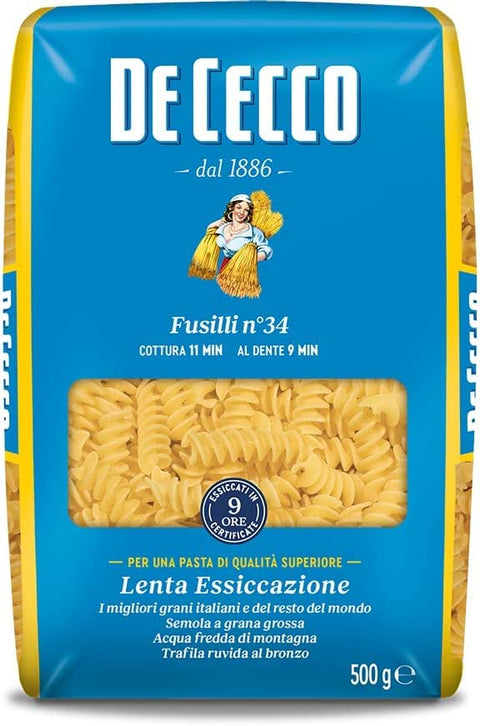 Pasta De Cecco 100% Italian Fusilli n. 34 Pasta 500 g Pack of 10