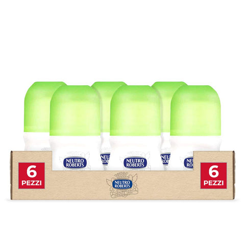Neutro Roberts, Deodorant Roll On Fresh with Green Tea and Lime, No Aluminium Salt, No Stains, Deodorant for Men and Women, Dermatologically Tested - Pack of 6 x 50 ml