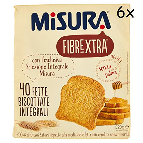 6 x Misura Fibraextra Fat Biscottate Whole Grain Rusks Baked Bread 320 g