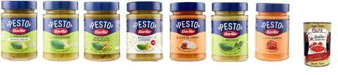 Barilla Pesto Set, 7 Varieties x 190 g, Genovese, Basilico Pistacchio, Ricotta Noci, Rucola, Calabrese, Basilico Lime, Genovese without Garlic, + Italian Gourmet Polpa 400g
