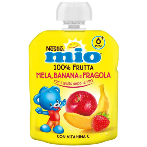 8 x Nestlé Mio Snack 100% Fruit Banana, Apple and Strawberry for Squeezing, Bag 90 ml + Italian Gourmet Polpa 400 g