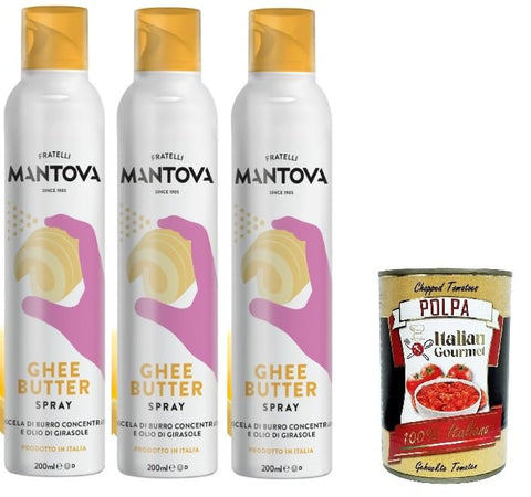 3 x Fratelli Mantova Ghee Butter Spray 200 ml + Italian Gourmet Polpa 400 g