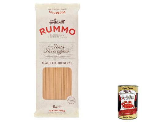 4 x Rummo Spaghetti Grossi N. 5 Durum Wheat Semolina Pasta Italian Noodles 1 kg Pack + Italian Gourmet Polpa di Pomodoro 400 g Tin