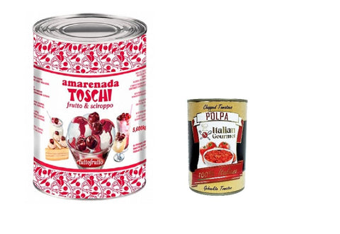 Toschi Amarena Candied Sweets in Syrup (50% Fruit and 50% Syrup) for Decorating Ice Cream and Desserts 3.2 kg + Italian Gourmet Polpa 400 g