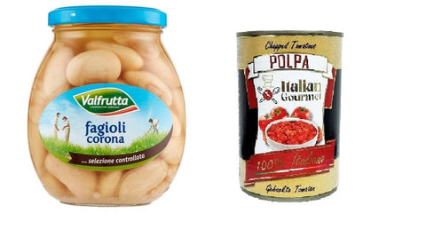 Valfrutta Fagioli Corona, Italian Corona Beans, Legumes Vegetables Boiled Beans, Glass 360 g + Italian Gourmet Polpa di Pomodoro 400 g Tin