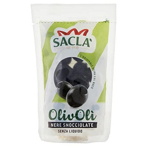 Saclà OlivOli Olive Nere Snocciolate Pitted Black Olives Without Liquid, Ideal for Aperitifs, Salads and Enriching Your Dishes 75 g Bag