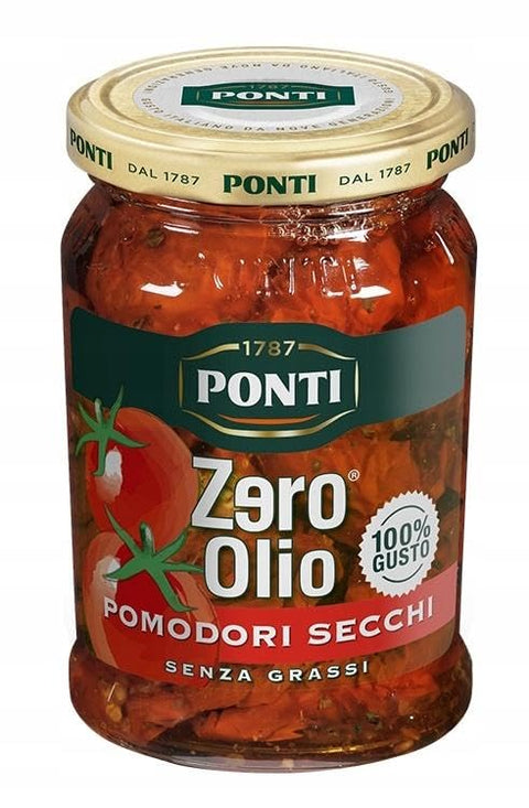 6 x Ponti Pomodori Secchi Zero Olio, Oil Free, Dried Tomatoes, Grease-Free, Glass 300 g + Italian Gourmet Polpa di Pomodoro 400 g Tin