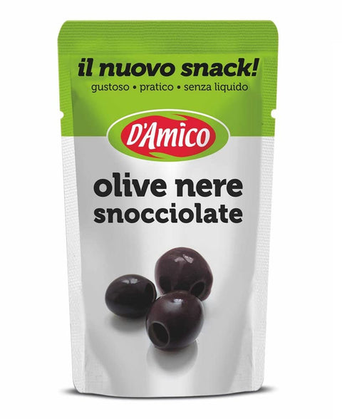 D'Amico Il Nuovo Snack Olive Nere Snocciolate Pitted Black Olives Without Liquid 75 g