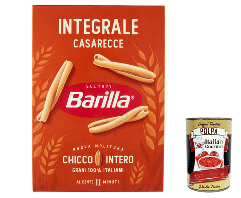 5 x Pasta Casarecce integrali Whole Grain Italian Noodles 500 g Pack + Italian Gourmet Polpa 400 g