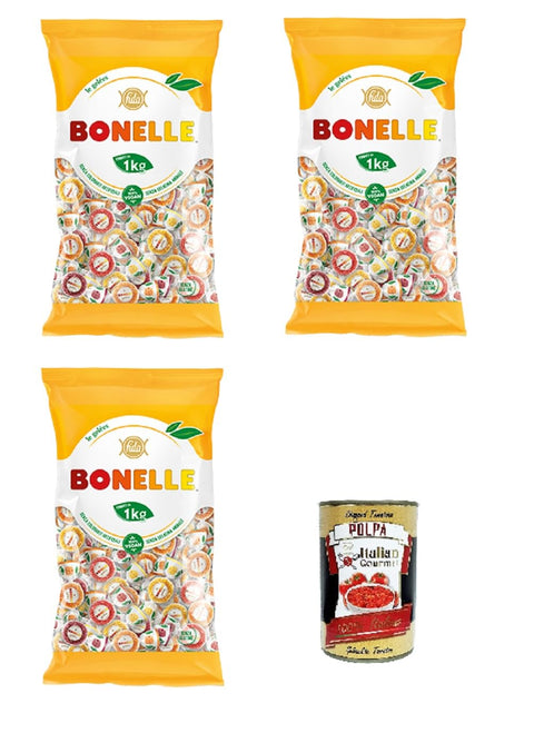 Bonelle Geleès PETIT Soft Sweets without Animal Gelatin, Natural Flavours 3 x 1000 g + Italian Gourmet Polpa 400 g