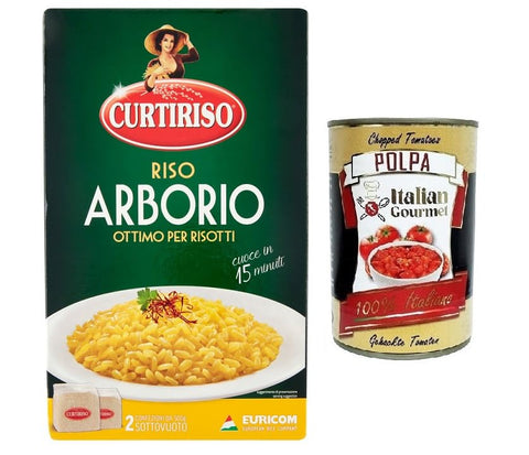 Curtiriso Riso Arborio, 100% Italian Rice, Ideal for All Risottos, 15 Minutes, Pack of 1 kg + Italian Gourmet Polpa di Pomodoro 400 g Tin