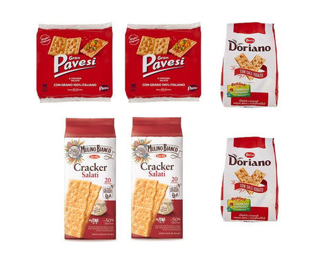 2x Gran Pavesi Crackers Salt Content 560g + 2x Mulino Bianco Crackers Salt Content 500g + 2x Doria Doriano Crackers Salt Content