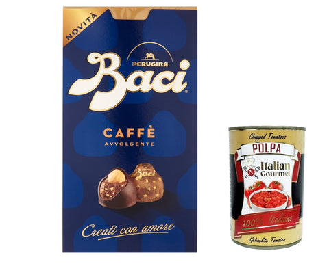 6 x Baci Perugina Caffe', chocolate dark chocolates with coffee flavour, 200 g box filled + Italian gourmet polpa 400 g