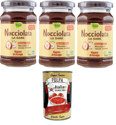 Rigoni di Asiago Nocciolata, La Dark, Dairy Free, 3 x 250 g, Hazelnut Cream without Palm Oil, Nut Nougat Cream without Palm Oil, Delicious Spread, Vegan + Italian Gourmet Polpa 400 g