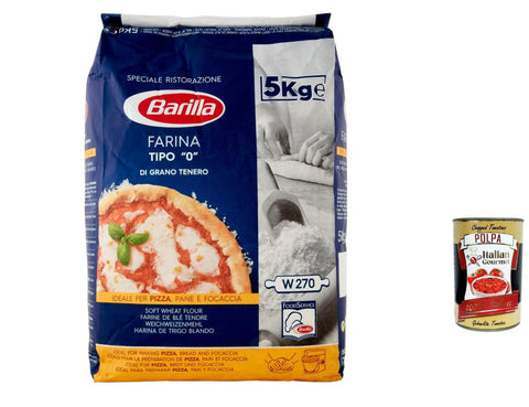 Barilla Farina Tipo 0 W270 Soft Wheat Flour 1 x 5 kg Bag for Pizza Bread Focaccia Pizza Dough Catering & Household + Italian Gourmet Polpa