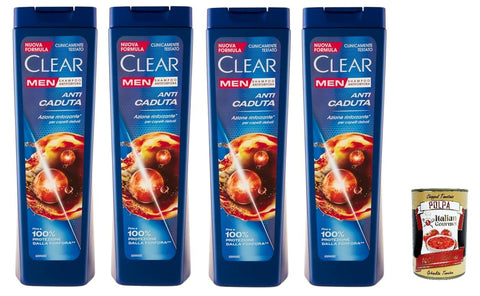 Clear Anti Caduta Men Shampoo for Weak Hair - Shampoo Against Hair Loss 4 x 225 ml + Italian Gourmet Polpa 400 g