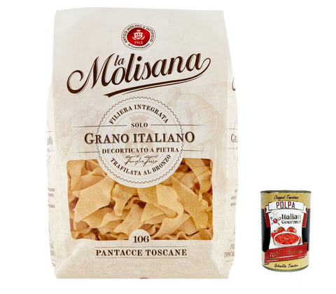 La Molisana Pantacce Toscane N. 106 Pasta Lenta Lavorazione Pasta Made of Durum Wheat Semolina Bronze Drawing 500 g + Italian Gourmet Polpa 400 g Pack of 5