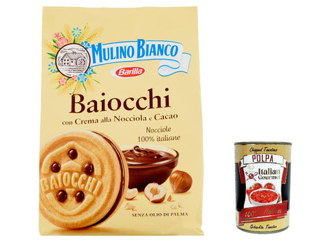 12 x Mulino Bianco Baiocchi Chocolate Biscuits Reigel Biscuits Cake with Chocolate 260 g Snack Cookies + Italian Gourmet Polpa 400 g