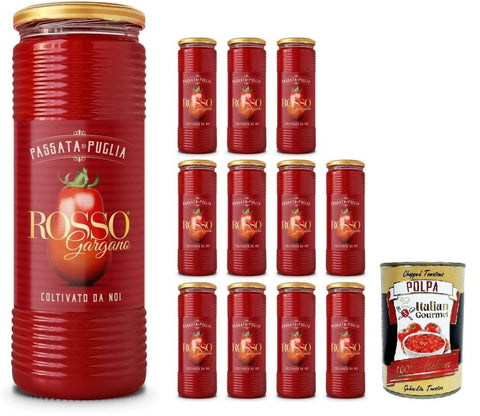 12 x Tomato Puree Di Puglia Rosso Gargano Traditional 12 Bottles of 690 ml + Italian Gourmet Polpa 400 g