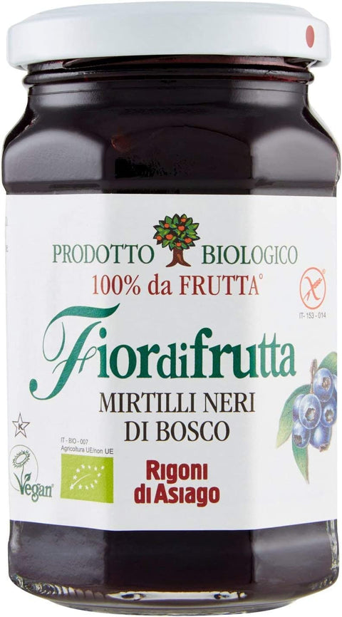 6x Rigoni di Asiago Fiordifrutta Italian Mirtilli neri di Bosco wild blueberry jam organic 250 g + Italian gourmet polpa 400 g