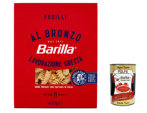 Fusilli al Bronzo Bronze Drawn Pasta, 400 g, Raw Processing Method + Italian Gourmet Polpa 400 g, Pack of 20