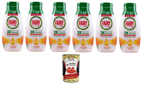 Fairy Anti-Odour Platinum Dishwasher Gel, Dishwasher Liquid with Fresh Citrus Fruits, 28 Washes, 6 x 504 ml + Italian Gourmet Polpa 400 g
