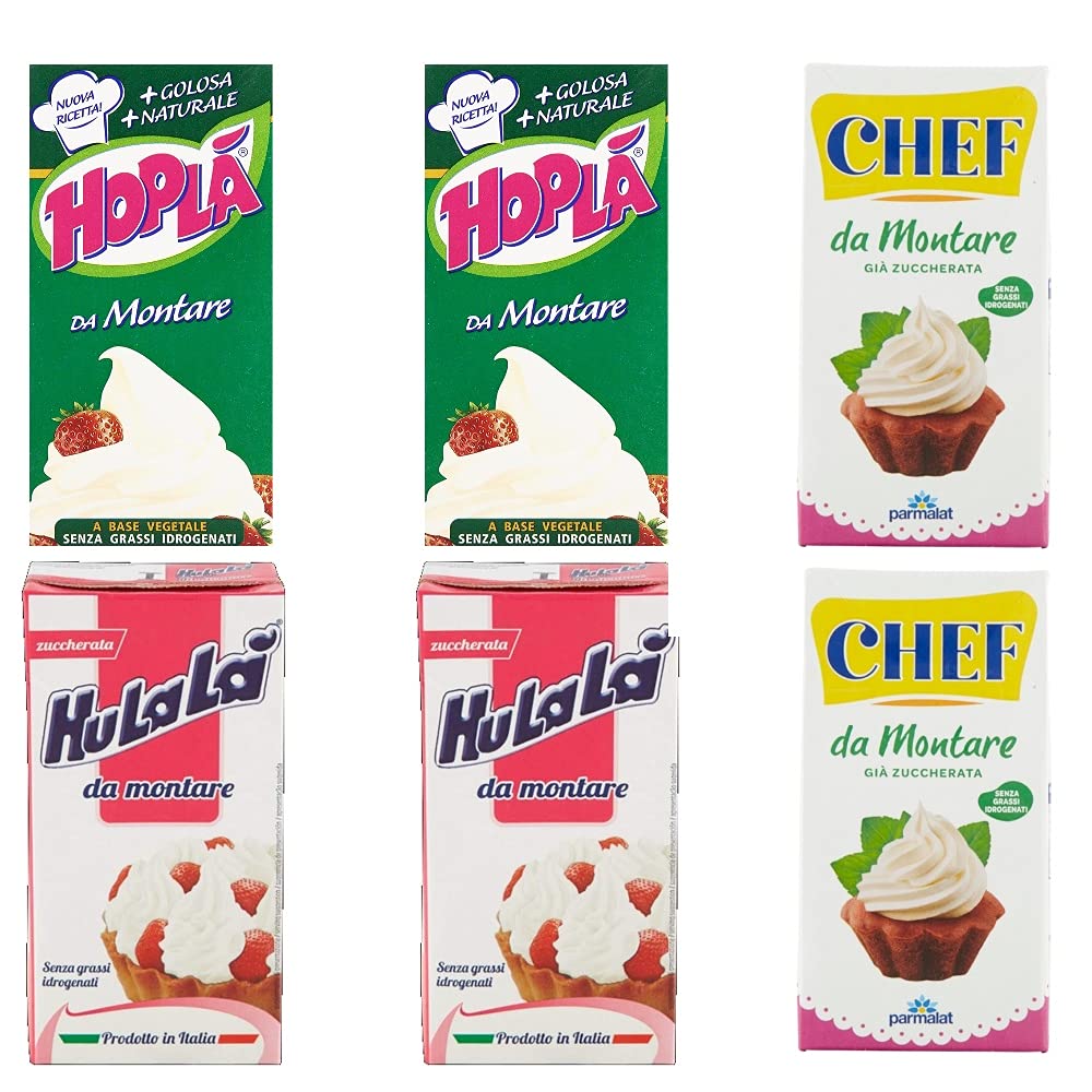 2 x Trevalli Panna Hopla da Montare gia Zuccherata "Sweet Cream" + 2 x Hulalà Panna da Montare Zuccherata 500 ml Lactose Free + 2 x Chef Panna da Montare Gluten Free 500 ml