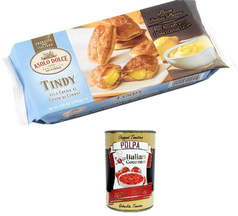 4 x Asolo Dolce Tindy Con Crema al Lime Filled with Lemon Cream 110 g + Italian Gourmet Polpa 400 g