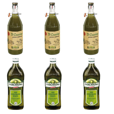 3 x Farchioni Olio Extra Vergine Il Casolare Grezzo + 3 x Farchioni Classico Extra Virgin Virgin Olive Oil 1 L