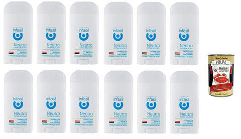 Infasil Neutro Extra Delicato Deodorant Stick Anti-Stain - Value Pack of 12, Gentle Protection Without Residue, Neutral Fragrance, Unisex, Sensitive Skin - + Italian Gourmet Polpa
