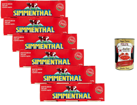 Simmenthal Beef in Vegetable Gelatin, Pack of 6 (3 x 90 g, Total 18 Cans) Italian Meat Specialty for Salads & Sandwiches + Italian Gourmet Polpa