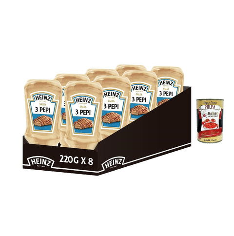 Heinz Salsa Ai Tre Pepi 220 g, White Green and Black Pepper Sauce 8 x 220 g + Italian Gourmet Polpa 400 g