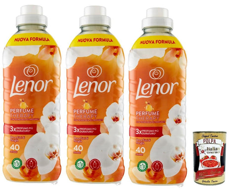 Lenor Fabric Softener for 40 Washes Gold and Vanilla Blossoms, Provides Long-Lasting, 3 x 840 ml + Italian Gourmet Polpa 400 g