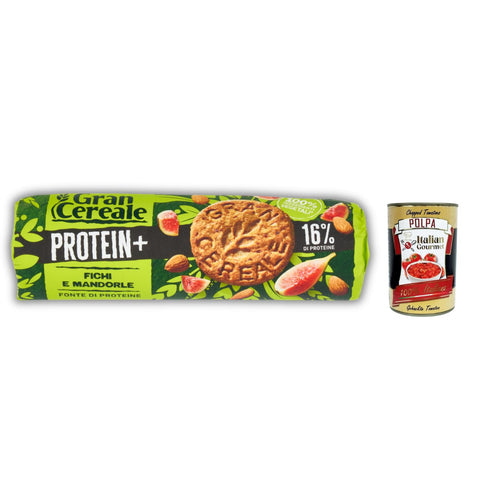 GranCereale PROTEIN+ Fig & Almond 24 x 230 g - 16% Protein, Vegan, Palm Oil Free, High-Fibre, Recyclable Packaging - Italian Whole Grain Cookies + Italian Gourmet Polpa