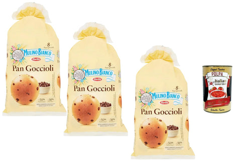 Mulino Bianco Pan Goccioli Brioche with Chocolate Drops, Italian Breakfast Rolls, 3 x 336 g (Total 24 Pieces), Palm Oil Free & Preservatives + Italian Gourmet Polpa