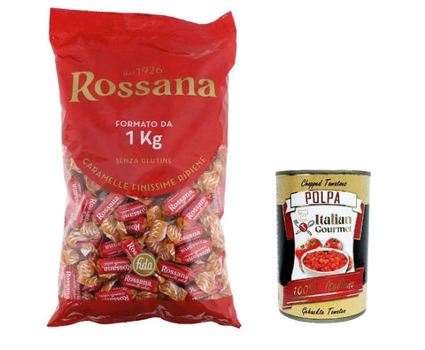 Caramelle Rossana Ripene al Caramello Salato, Salad Caramel Stuffed Sweets Gluten Free, 1 kg Candies, Italy Candy Lollies + Italian Gourmet Polpa 400 g