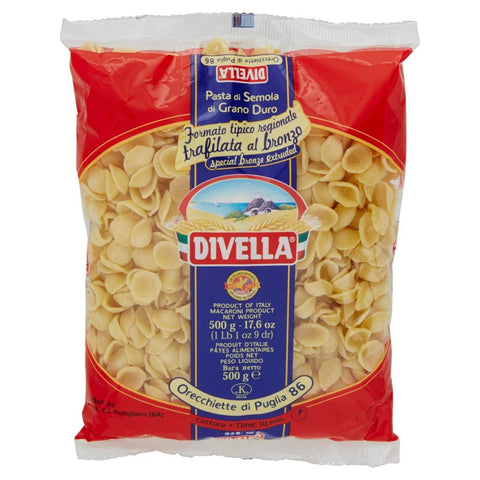 24 x Divella Orecchiette di Puglia N. 86 Durum Wheat Semolina Pasta, Italian Pasta, 500 g Pack + Italian Gourmet Polpa di Pomodoro 400 g Tin