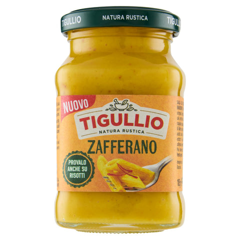 Tigullio Pesto Zafferano 6x190g – Creamy, gluten-free saffron sauce: authentic Italian flavor for pasta and more.