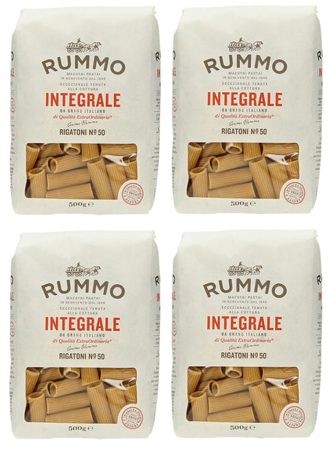 Rummo Pasta Integrale Rigatoni N°50, Whole Grain Pasta, Full Grain Italian Pasta, 500 g, Pack of 4