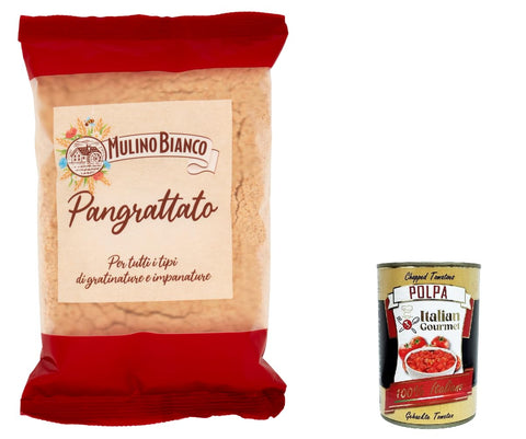 3 x Mulino Bianco PanGrattato Breadcrumbs, Breadcrumbs, White Bread Crispy Bread to Make 400 g + Italian Gourmet Polpa 400 g