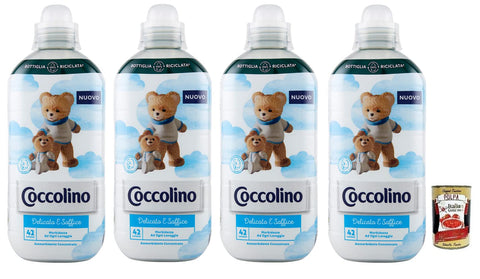 4 x Coccolino Delicato e Soffice, Softness with Every Wash, Concentrated Fabric Softener, 42 Washes, 980 ml + Free Italian Gourmet Polpa di Pomodoro 400 g Tin