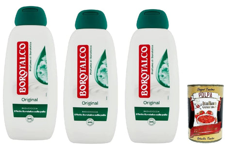 Borotalco Original Shower Gel with Borotalkum Fragrance, Formula with Moisturising Agents, Borotalkum Effect on the Skin, Dermatologically Tested, 3 x 450 ml + Italian Gourmet Polpa 400 g