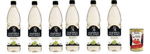 Andrea Milano, white wine vinegar, ideal for combining with raw vegetables, excellent for marinating and sauces, balanced taste, 6% acid, 6 x 1LT + Italian gourmet polpa 400 g