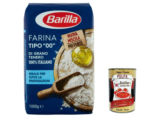 3 x Barilla Farina tipo 00 Grano tenero, with 100% Italian wheat, flour soft wheat flour 1 kg + Italian GOurmet polpa 400 g