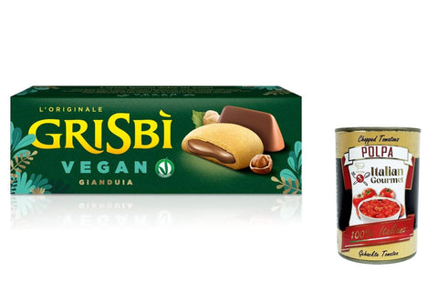 3 x Grisbi Vegan Frolle Ripiene di Crema Gianduia, Biscuits Cookies Shortbread Vegan Gianduia Cream 135G + Italian Gourmet Polpa 400 g